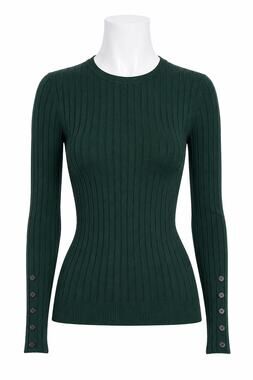 Topshop Ribbed Button Sleeve Sweater Green Fitted Knit Top - Size 4